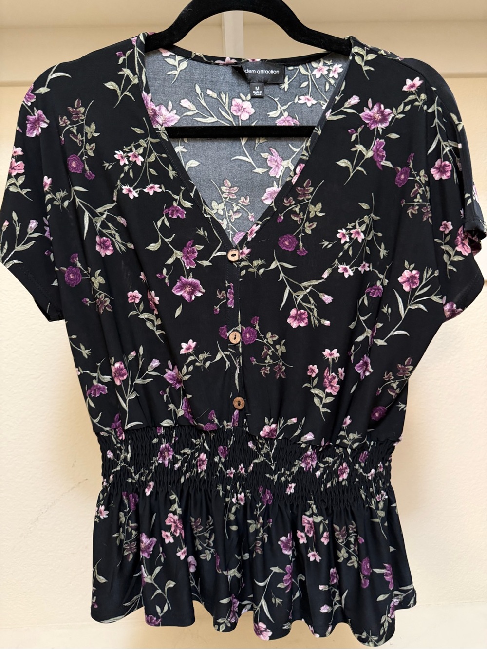 Modern Attraction Floral V-Neck Smocked Waist Top Size M